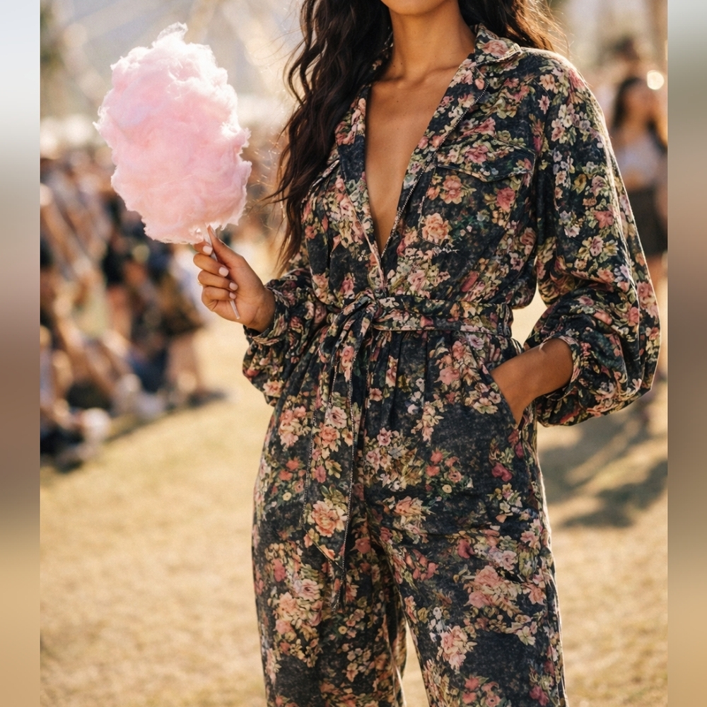 Rococo Sand Jane Jumpsuit Black Floral XS 